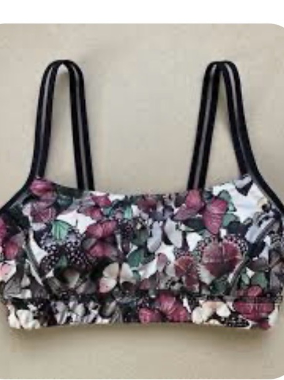lululemon athletica Floral Butterfly Print Sports Bra in Black, Pink, Green